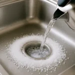 Desentupimento de pia de cozinha inox com sal grosso e água quente, dicas eficientes.