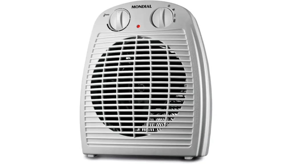 aquecedor a ar Mondial cinza e branco 1500W para ambientes internos