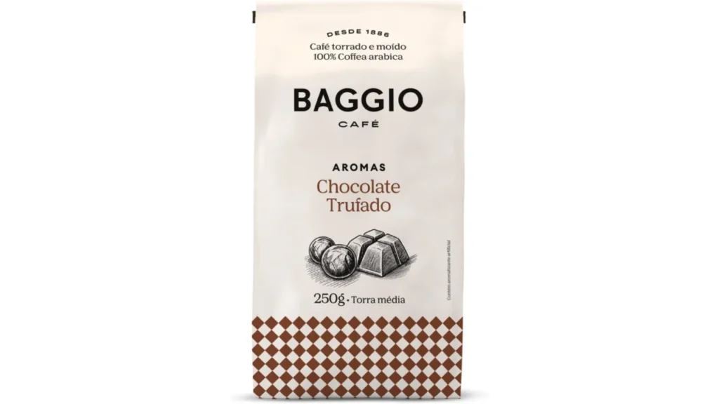 café torrado e moído baggio aroma de chocolate trufado 250g
