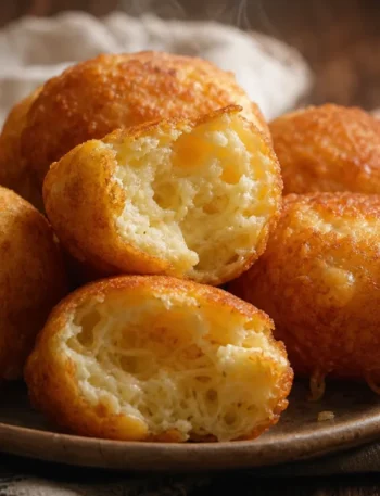 Biscoito de polvilho frito com queijo douradinho e crocante sobre mesa rústica