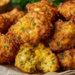 Bolinho de milho frito da roça crocante por fora e macio por dentro com milho fresco e ervas