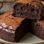 Bolo de chocolate fofinho com casquinha perfeita e cobertura brilhante sobre mesa de madeira