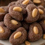 Cajuzinho de festa tradicional com açúcar refinado e amendoim por cima em prato rústico