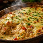 Frango cremoso na travessa com queijo gratinado, creme de milho e frango dourado em travessa rústica