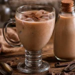 Licor caseiro cremoso de Amarula em taça, com textura aveludada e tons de chocolate