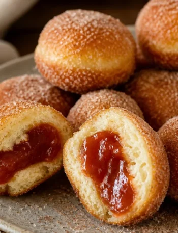 Mini sonho de padaria recheado com goiabada, dourado, fofinho e polvilhado com açúcar e canela