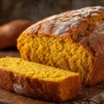 Pão de batata doce fofinho, dourado e com textura macia sobre mesa rústica