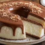 Pudim Prestígio de liquidificador sem forno com coco e cobertura de chocolate brilhante