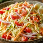 Salada para emagrecer com repolho, chuchu, cenoura, tomates, pimentão, cebola, ovos cozidos e molho de iogurte com limão