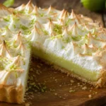 Torta de limão com massa caseira, recheio cremoso, merengue tostado e raspas de limão sobre mesa rústica