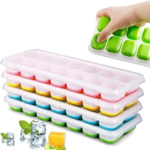 Kit 4 Unidades Forma com Tampa Gelo Ice Flexível