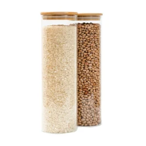 Kit 2 potes de vidro 2L tampa de bambu herméticos redondos