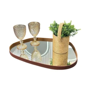 Bandeja Orgânica Grande Espelhada Couro Ecológico Decorativa